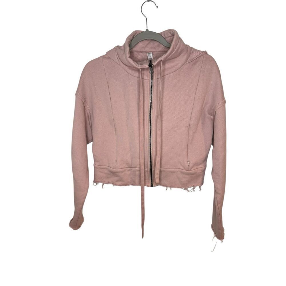 Alo Yoga Pink Full Zip Hoodie Raw Hem Cropped Size Small